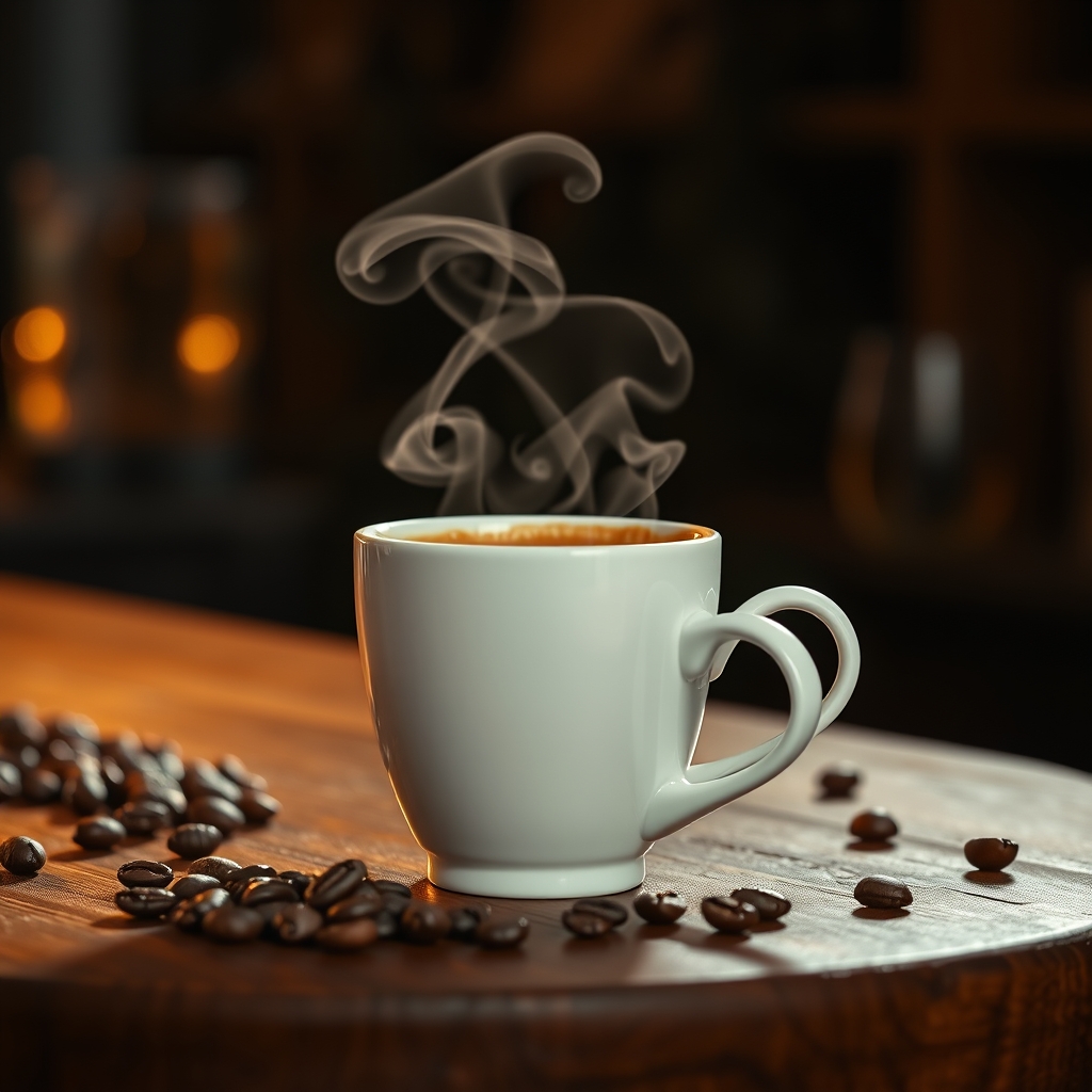 Commercial coffee cup product photograph with warm studio lighting after enhancement