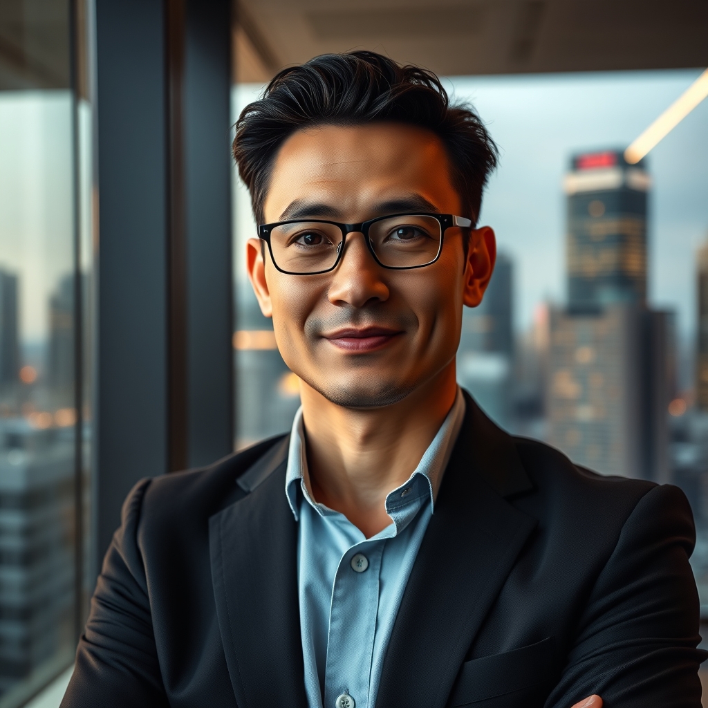 Professional entrepreneur portrait in a luxury office with cinematic lighting