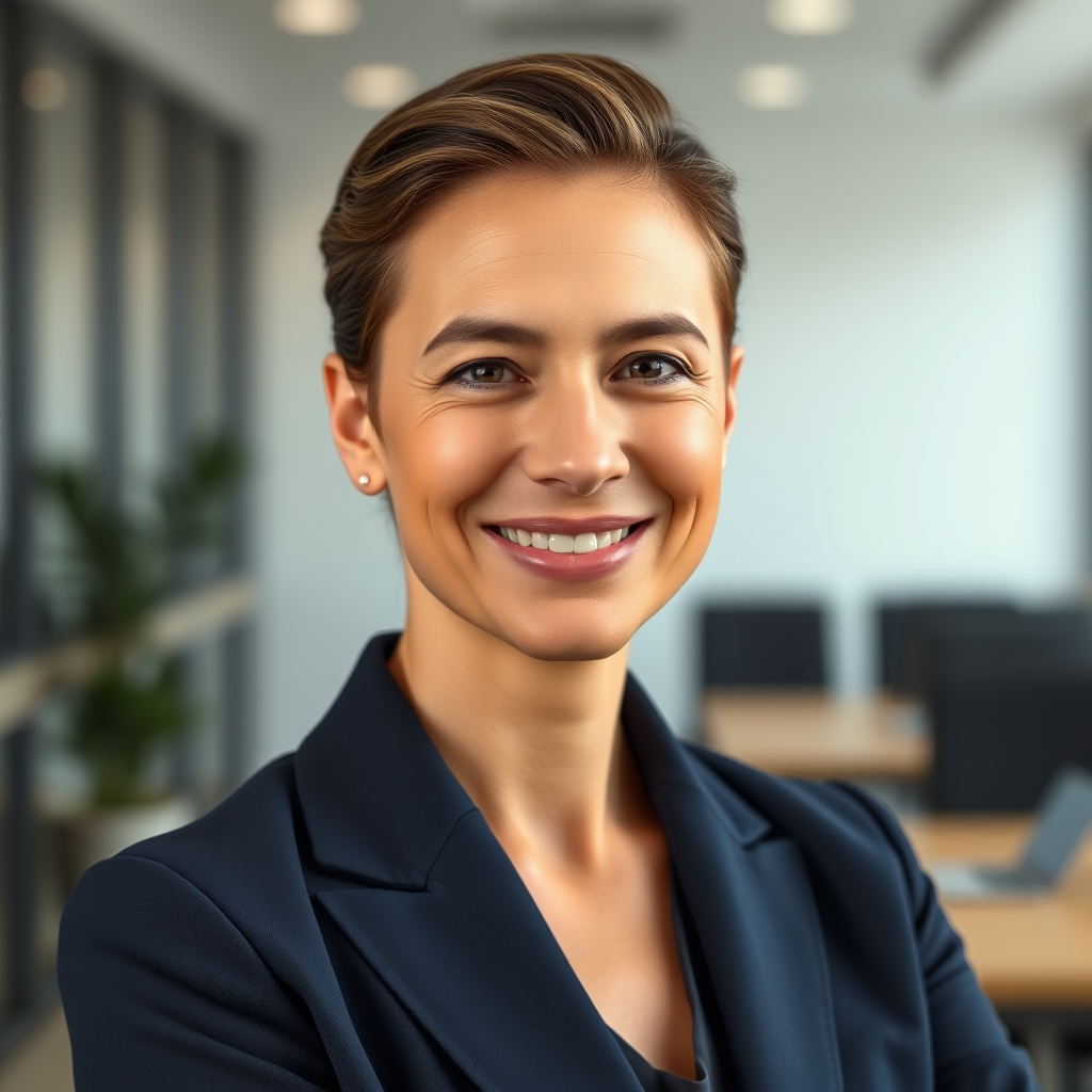 AI Studio V2 Pro portrait workflow result showing a fictional professional consultant headshot