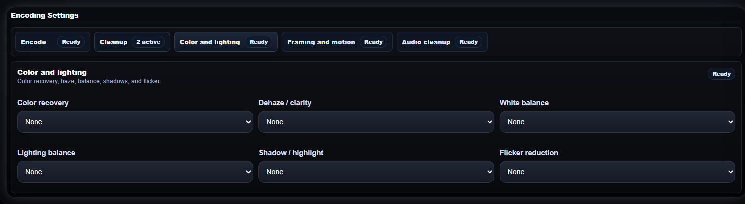 Video color and lighting settings panel in MikeSullyTools