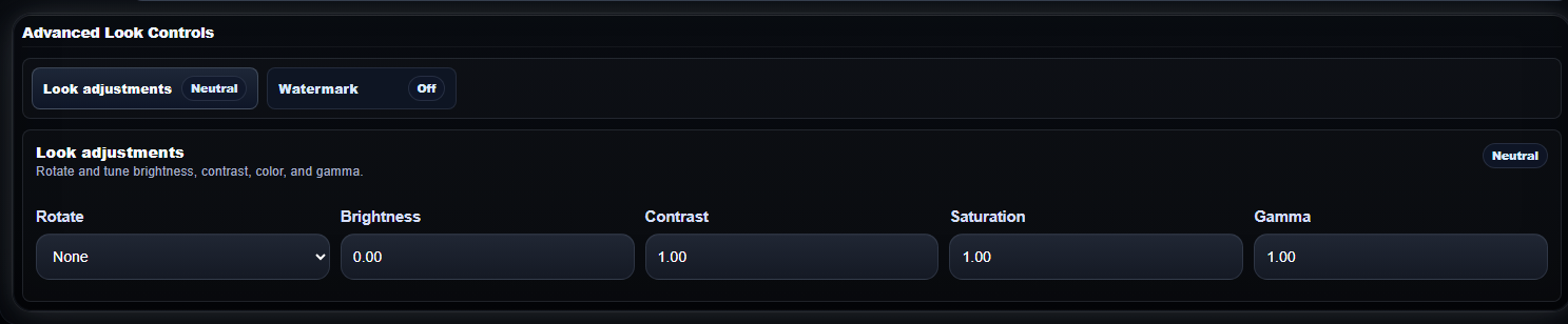 Video look controls panel in MikeSullyTools