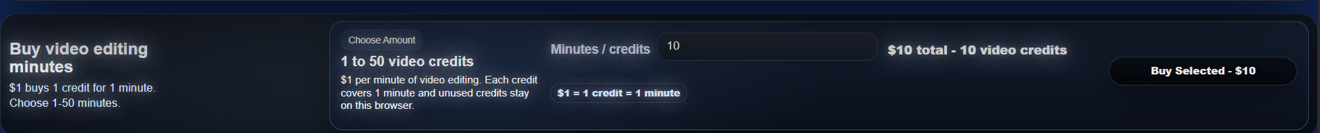 AI Video Studio header with Buy Credits link and member access header controls