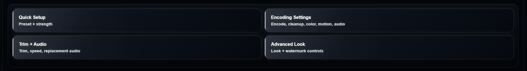 AI Video Studio upload preview stage with Original Video, Output Video, and Download Processed Video cards below